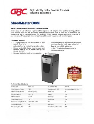 GBC Shredmaster 600M 全自動微粒碎紙機